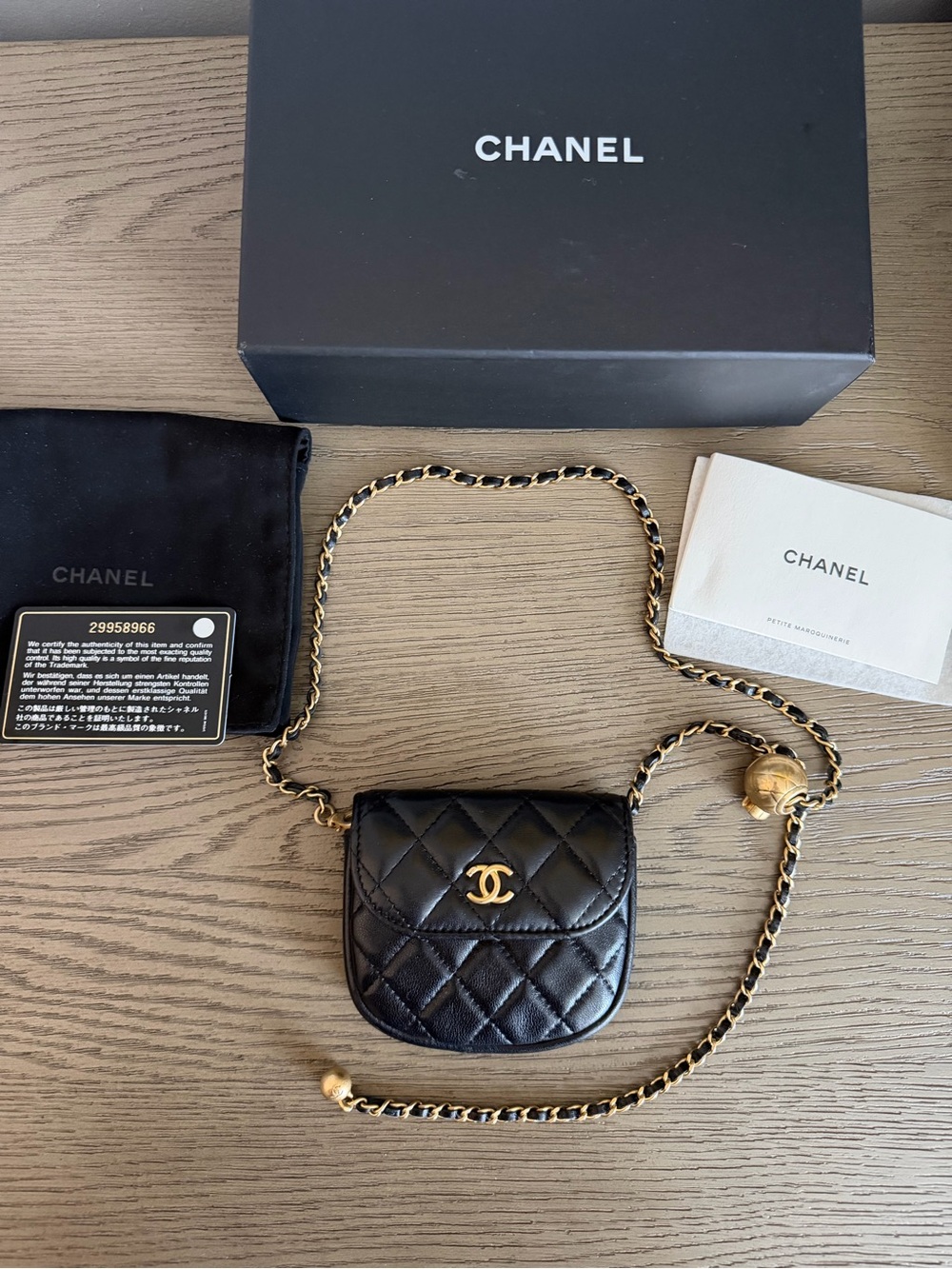 Chanel Black Quilted Lambskin Mini Pearl Crush Belt Bag